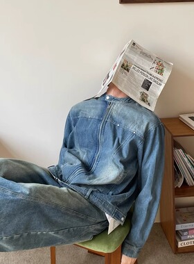 TWORED美式高街cleanfit解构设计感牛仔夹克男潮复古做旧短款外套