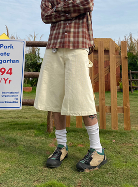 TWORED 手绘刺绣设计*灯芯绒宽松七分裤美式复古老爹休闲短裤潮