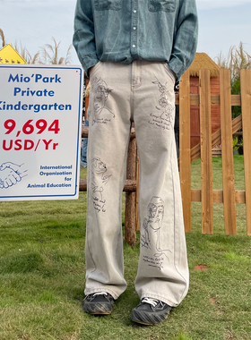 TWORED美式涂鸦冷淡风高级感裤子潮牌痞帅炸街男高级灰牛仔裤潮