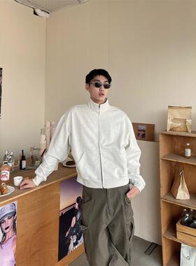 TWORED 美式复古cleanfit灰色短款立领卫衣外套男女BOXY休闲夹克