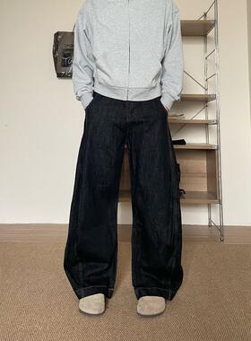 TWORED 弯刀丹宁阔腿牛仔裤美式复古直筒宽松黑色休闲长裤子