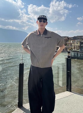 TWORED 废土风短袖衬衫高级感痞帅休闲春秋季款工装衬衣外套