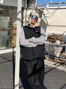 TWORED冬季日系复古多口袋工装棉服马甲男加厚棒球领坎肩棉衣背心