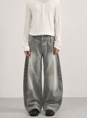 TWORED 美式经典灰色水洗弯刀牛仔裤男女宽松廓形休闲vintage裤子