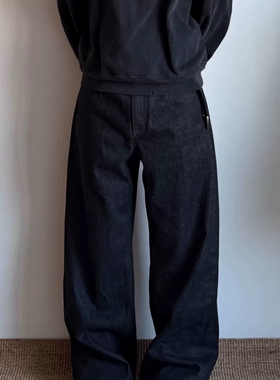 TWORED 美式黑色赤耳窄幅红边原牛直筒微喇阔腿A字cleanfit牛仔裤