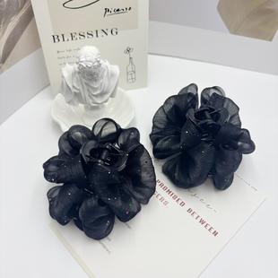 2025新款洒金波点泡泡抓夹女网纱发夹后脑勺高级感鲨鱼夹