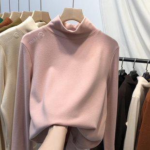 特大码300斤微胖mm长袖德绒打底衫女洋气减龄上衣刺绣设计感秋冬