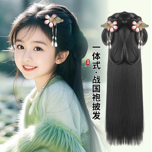 儿童汉服假发古风一体式全套头饰魏晋风战国袍发髻古装盘发垫发包