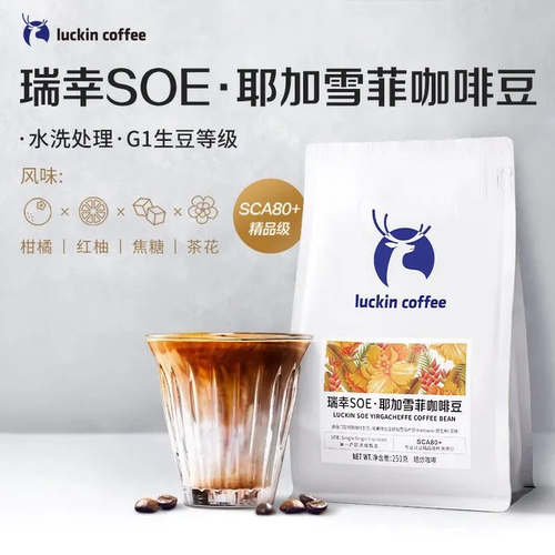 luckin coffee/瑞幸咖啡 SOE耶加雪菲咖啡豆250g 小黑杯同款精品