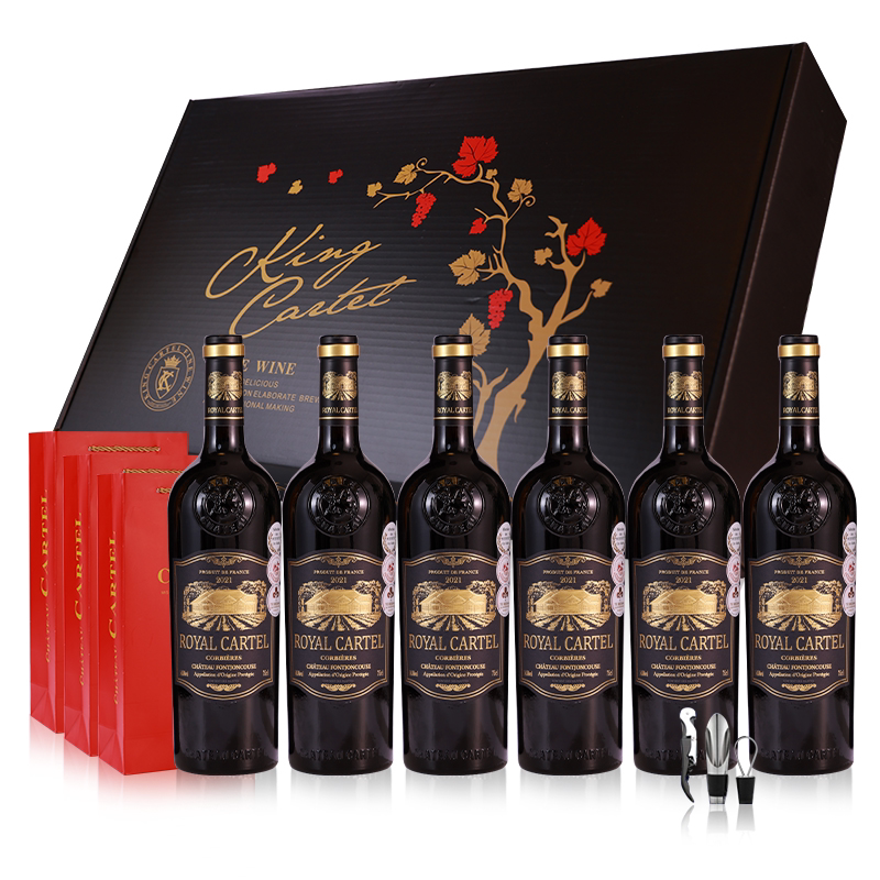 卡特尔法国进口红酒皇家优选/甄选干红葡萄酒750ml*6支带精美礼盒