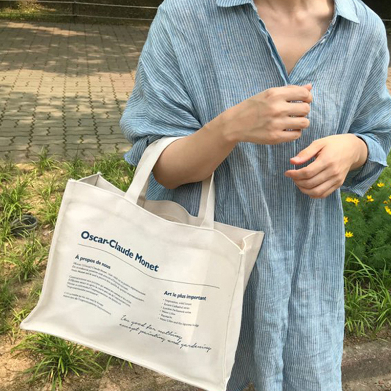 2025新款韩版ins女文艺字母帆布方形手提包简约百搭大容量手提袋