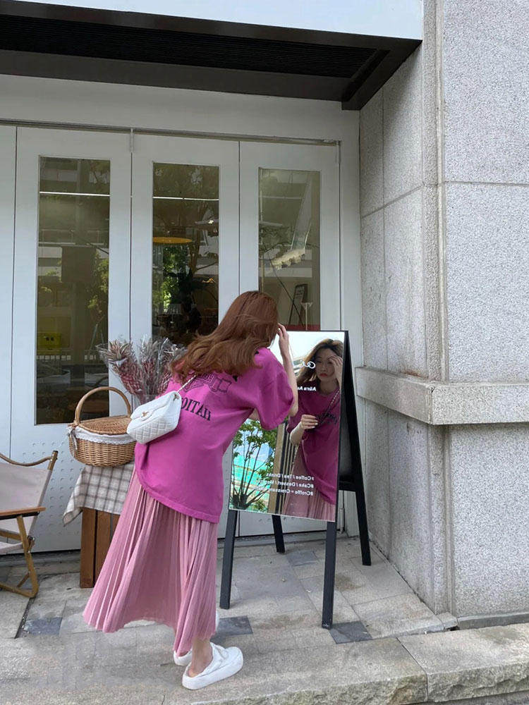 고급 청순하고 달콤한 여성복 청량한 소금 스타일 인터넷 연예인 패셔니스타 반소매 스커트 여름용 투피스 슈트