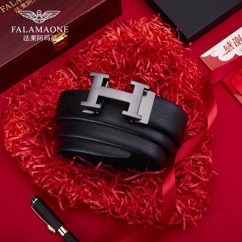 法莱阿玛尼皮带男真皮高档名牌裤带纯牛皮奢侈品牌自动扣男士腰带