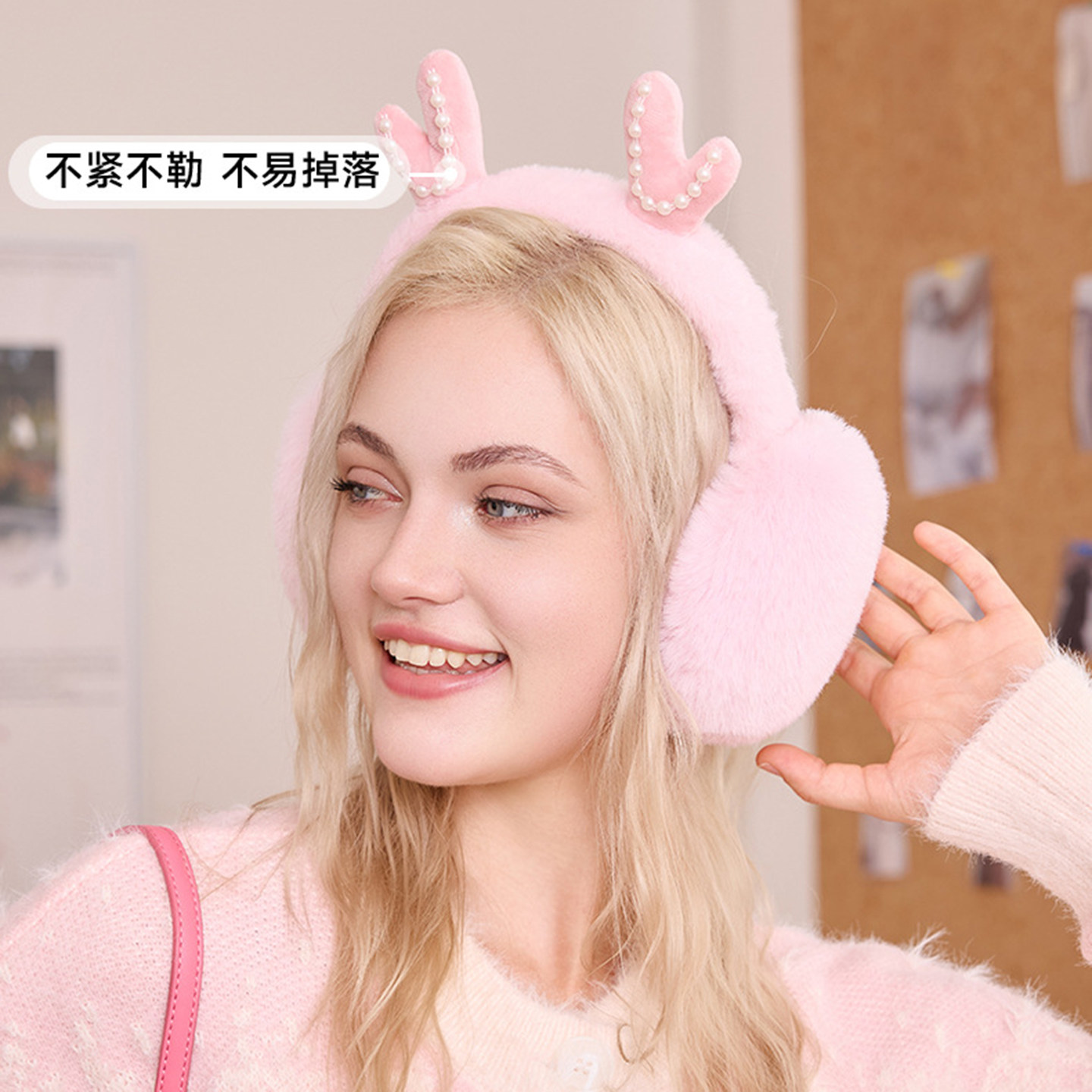 冬季可爱圣诞鹿角毛绒保暖耳套女