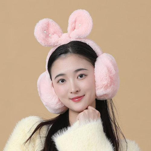 冬季可爱兔毛绒折叠保暖耳套女