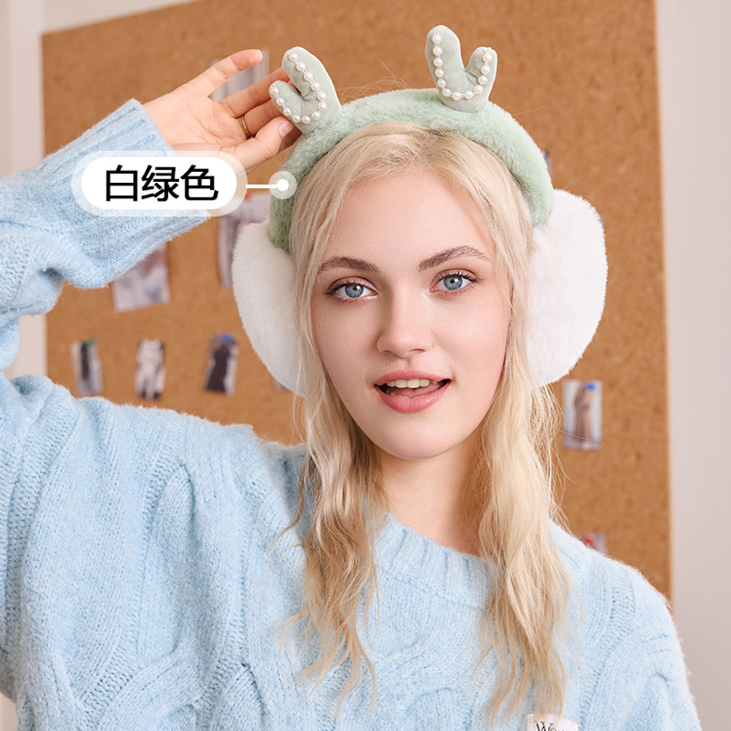 冬季可爱圣诞鹿角毛绒保暖耳套女