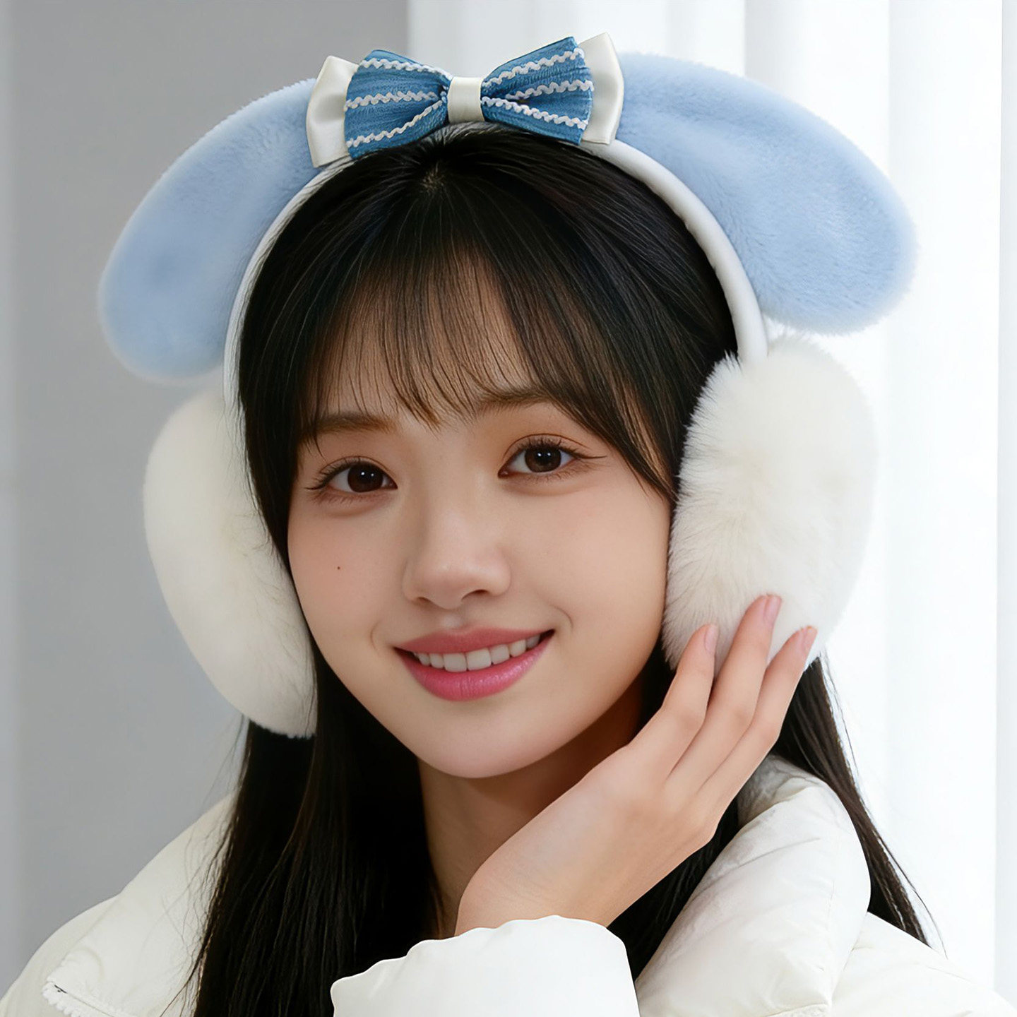 冬季毛绒蝴蝶结保暖折叠耳套女