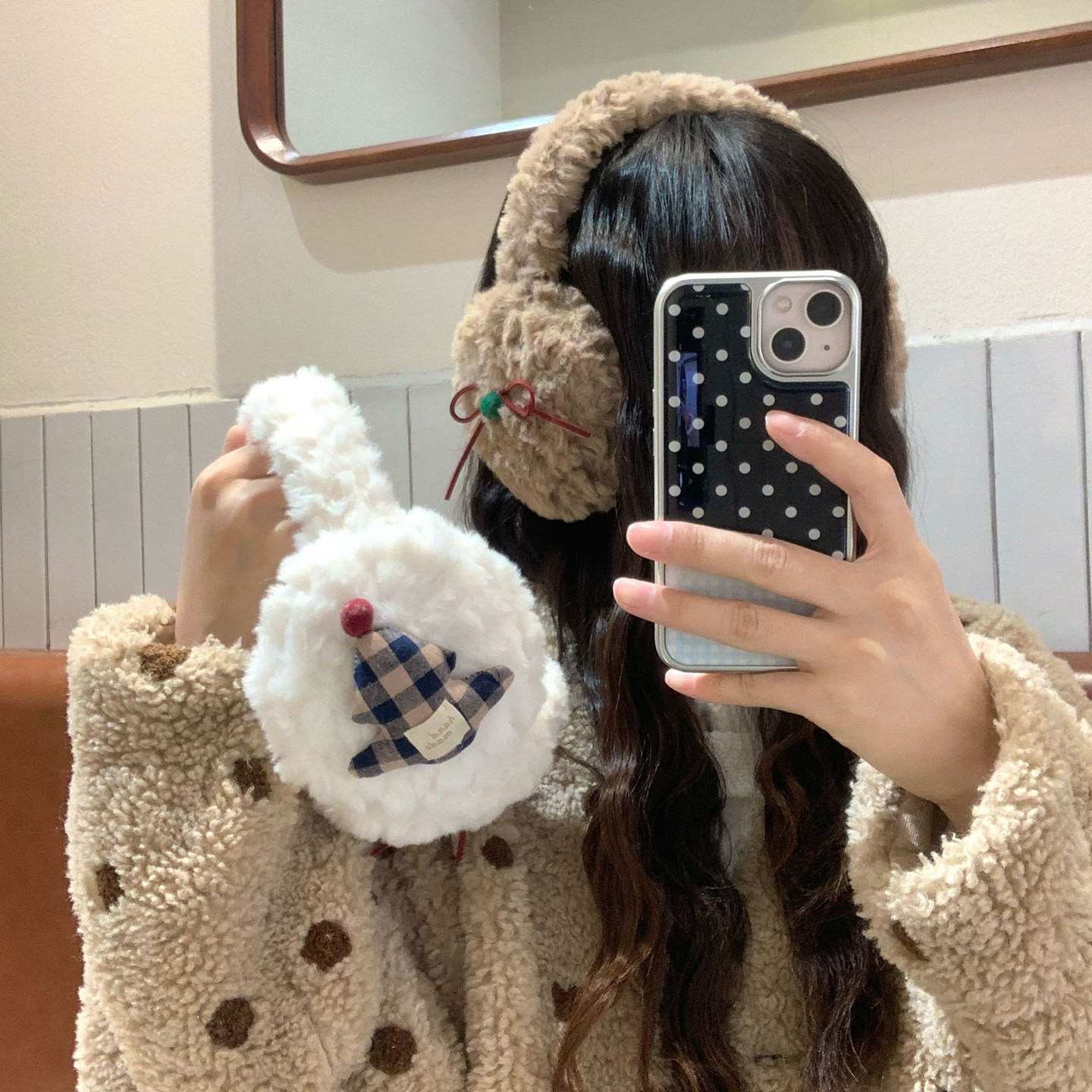 冬季加绒防风保暖耳套女款粉色