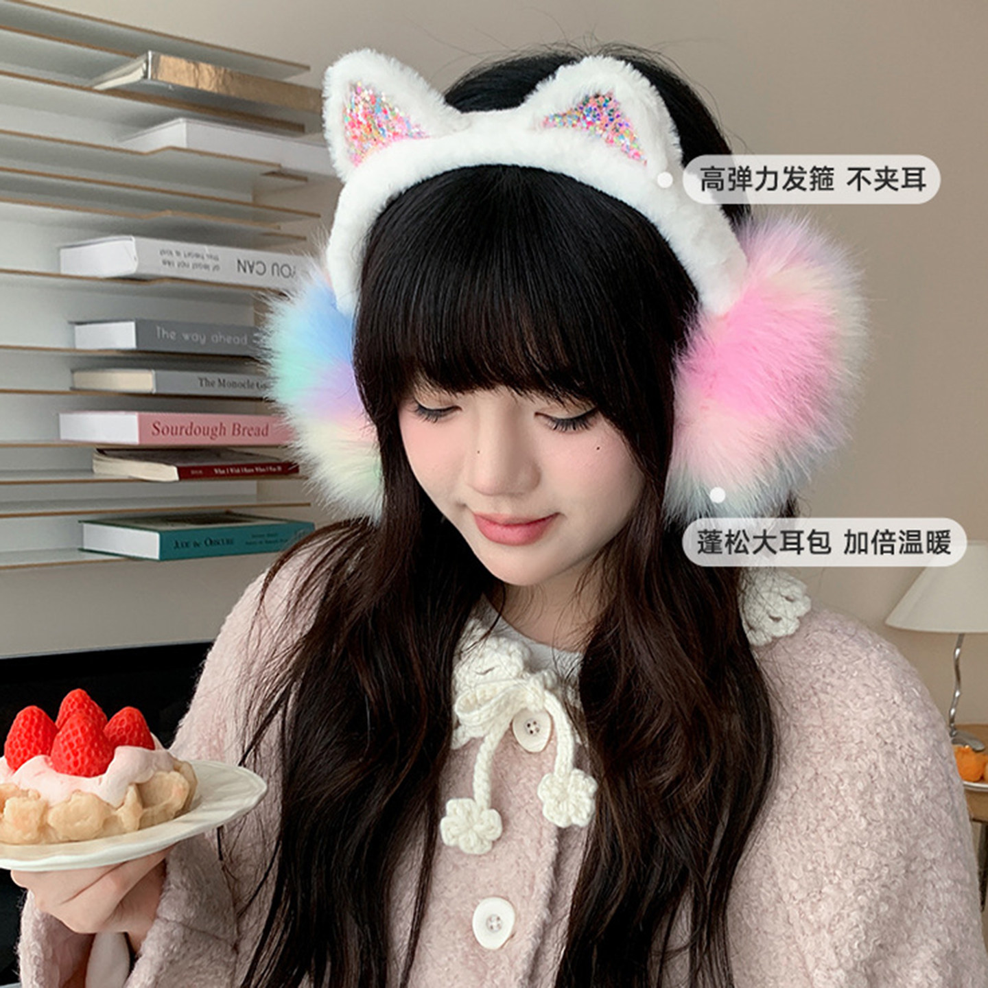 冬季可爱猫耳毛绒加厚保暖耳套