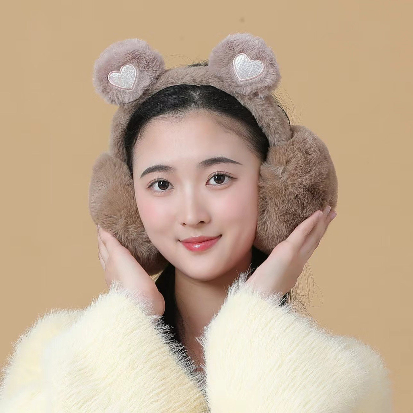 冬季可爱小熊毛绒保暖防风耳套
