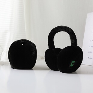 2025秋季毛绒耳套黑色C标耳罩男女保暖防风可折叠护耳冷天冬季