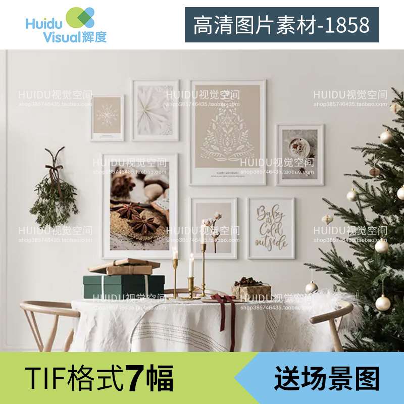 北欧现代圣诞节植物雪花英文组合沙发背景墙装饰画素材图片图片