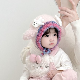 宝宝帽子秋冬季男女童婴幼儿可爱手掌毛绒帽加厚保暖护耳套头帽潮