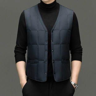 保暖羽绒马甲男款v领秋冬季新款内穿保暖爸爸白鸭绒背心中年男t