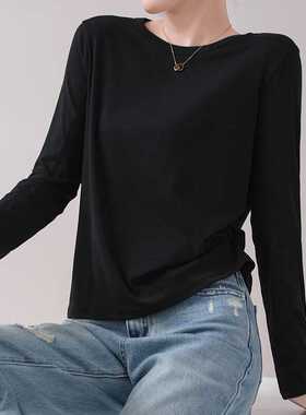 【艾米严选】圆领长袖t恤女休闲简约显瘦打底衫上衣 3953