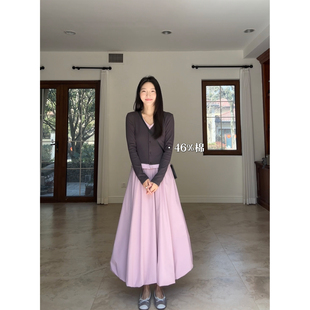 开衫 清冷V领假两件撞色修身 T恤上衣温柔风花苞裙半裙 郭九九呢