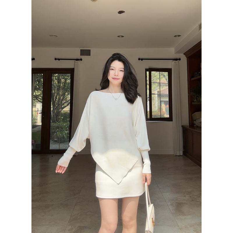 郭九九呢 棉天丝不规则氛围感长袖针织衫设计感上衣a字显瘦半裙