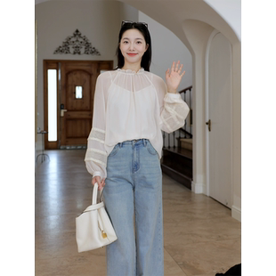 郭九九呢 高级精致感百搭吊带薄纱罩衫 上衣女新款 高腰显瘦直筒裤
