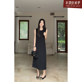 郭九九呢 连衣裙女夏百搭显瘦小黑裙 赫本风宽松遮肉长款 西装 经典