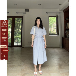 【【年终清仓 售完不补】】100%棉文艺感气质通勤系带格子衬衫裙