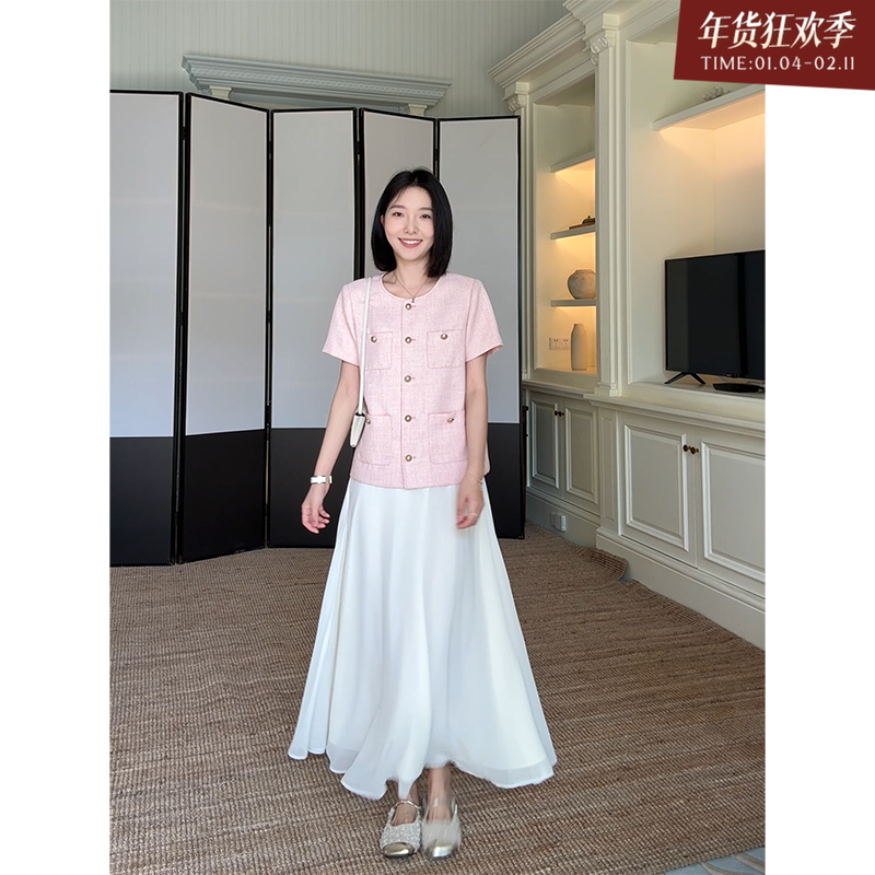 郭九九呢 小香风气质显瘦短袖上衣女夏季新款百搭飘逸仙气半身裙,女装/女士精品,时尚套装,淘宝优惠券,粉丝福利购,淘宝优惠卷