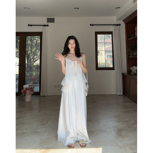 郭九九呢 天丝羊毛设计感度假风吊带上衣女夏季 高腰显瘦阔腿长裤