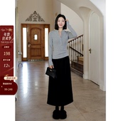 郭九九呢羊毛桑蚕丝松紧腰a字半身裙小黑裙亨利衫 T恤秋冬百搭上衣