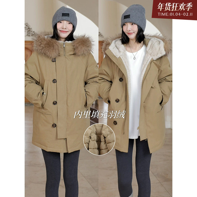 郭九九呢 冬季百搭羽绒服90白鸭绒纯棉派克连帽宽松真毛领外套,女装/女士精品,羽绒服,淘宝优惠券,粉丝福利购,淘宝优惠卷