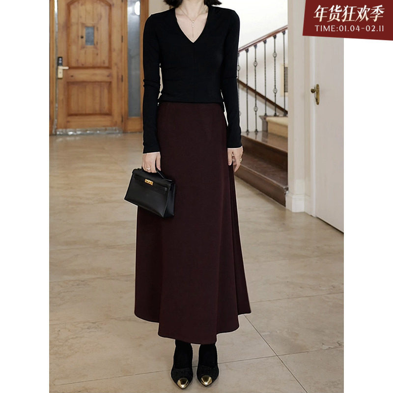 郭九九呢 羊毛桑蚕丝醋酸优雅气质伞裙半身冬季v领百搭显瘦打底衫,女装/女士精品,时尚套装,淘宝优惠券,粉丝福利购,淘宝优惠卷