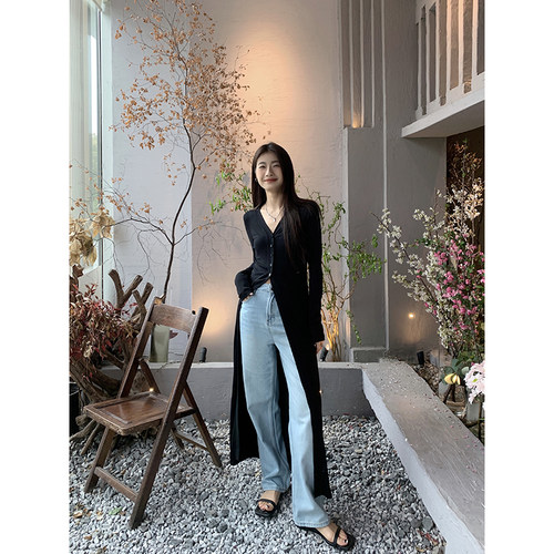 郭九九呢V领慵懒气质针织开衫