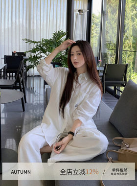 郭九九呢100%亚麻老钱风套装