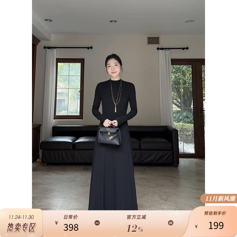 郭九九呢内搭打底小黑裙连衣裙