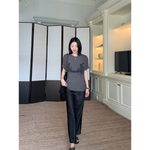 郭九九呢 缎面鱼尾半身裙印花短袖T恤女2026新款夏季穿搭套装裙