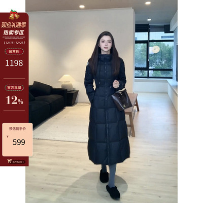 郭九九呢 90白鸭绒羽绒服冬季基础简约收腰显瘦连帽长款外套女