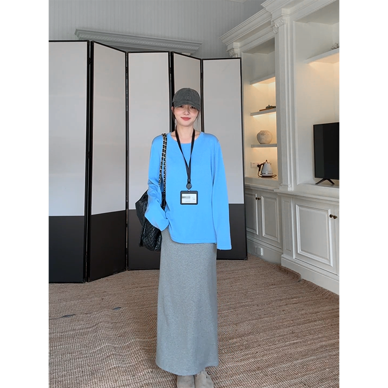 郭九九呢 羊毛简约百搭宽松显瘦针织衫秋季上衣高腰休闲半身裙