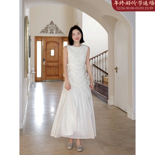 郭九九呢 天丝仙气感立体绣花绑带网纱拼接背心连衣裙夏季长裙