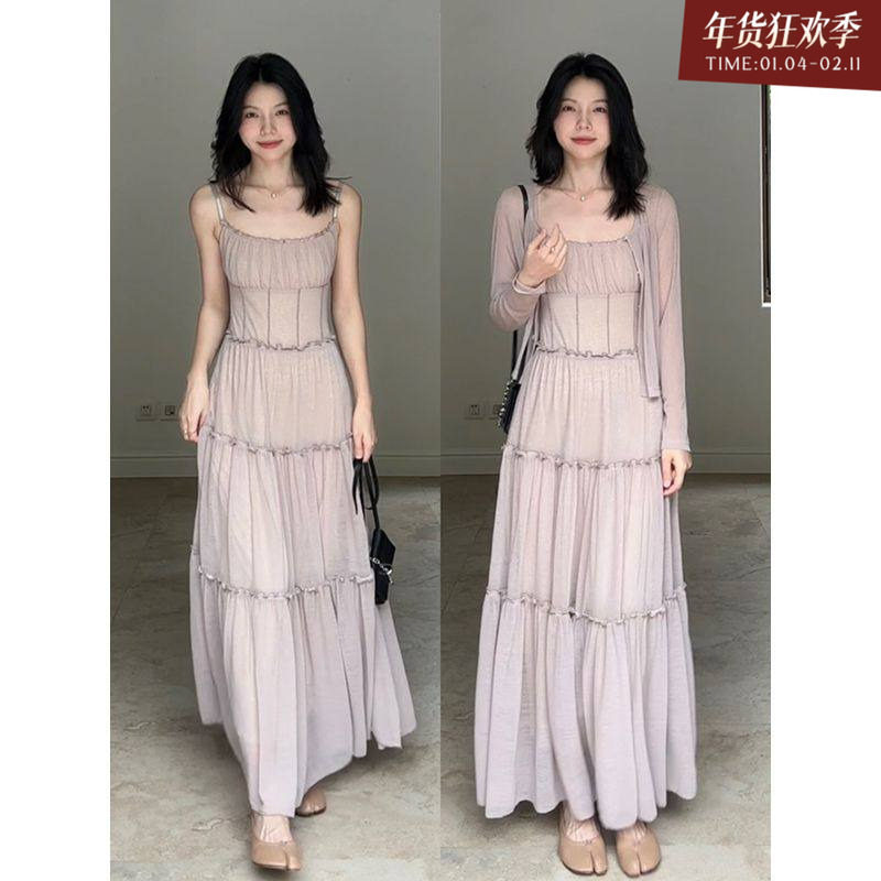 郭九九呢 清薄感宽松百搭开衫收腰显瘦蛋糕吊带连衣裙夏季长裙,女装/女士精品,时尚套装,淘宝优惠券,粉丝福利购,淘宝优惠卷