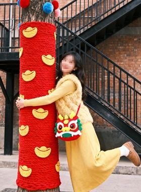 发财大树毛衣2026新年布置发财树景区装饰毛衣树户外编织发财树