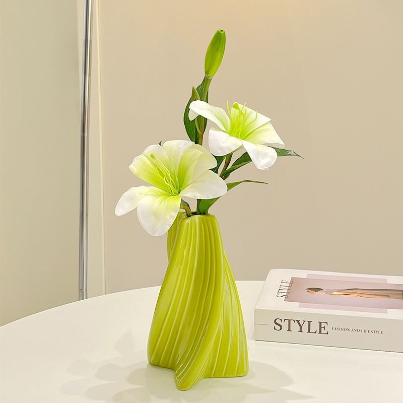 百合花仿真花束客厅陶瓷花瓶摆件餐桌轻奢花艺家居桌面装饰品摆设