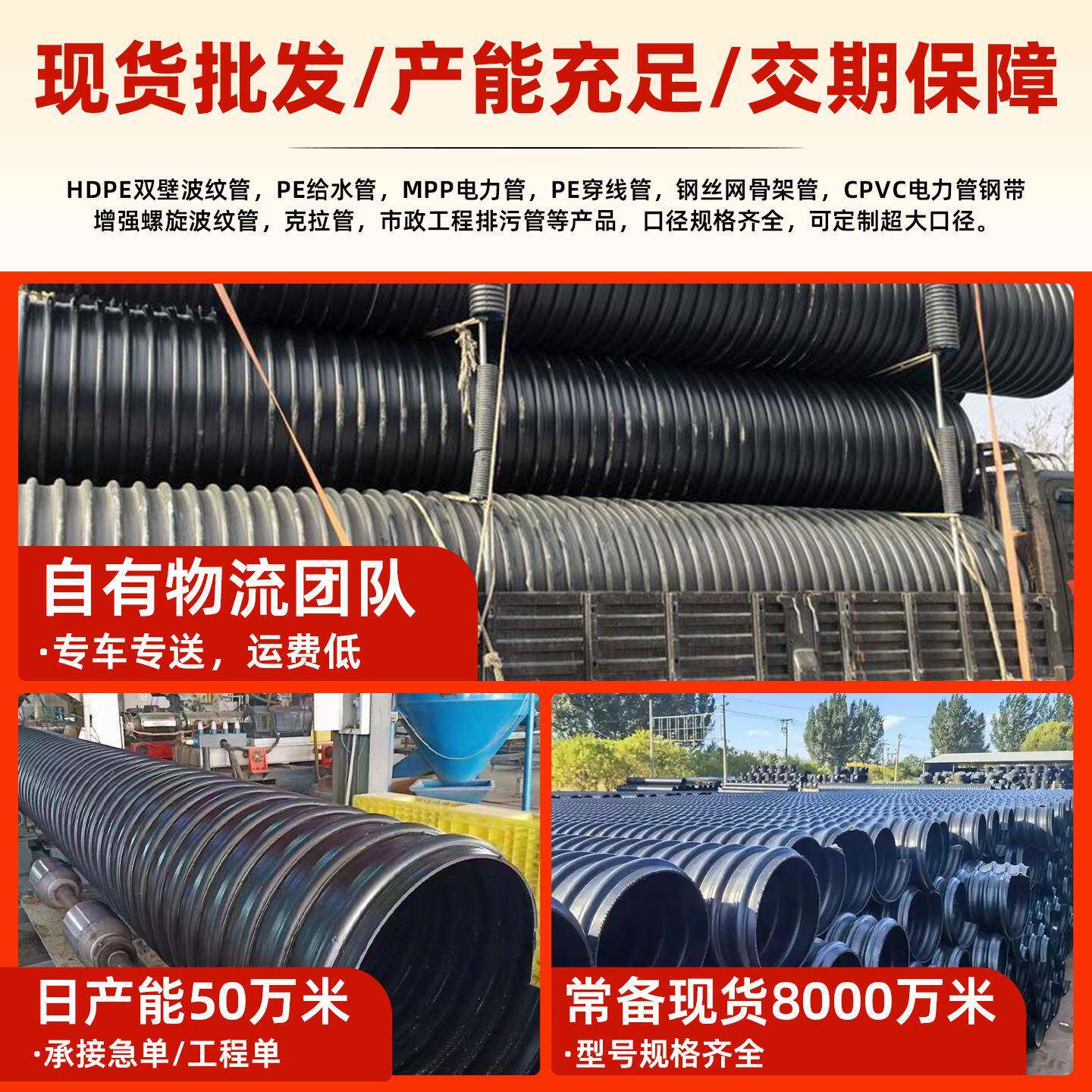 hdpe钢带波纹管污水改造管道市政大口径聚乙烯缠绕管pe排水排污管图片